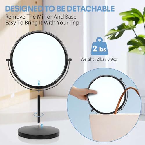 9-Inch Double-Sided Makeup Mirror with Magnification & Swivel Stand - Matte Black