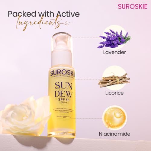 Sun Dew SPF 55 PA++++ Sunscreen, Water-Resistant, Lightweight Formula with Lavender and Niacinamide, 50ml