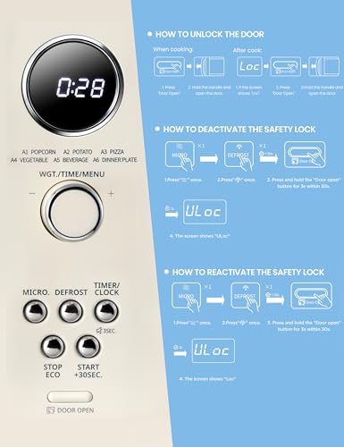 COMFEE' Retro Microwave Oven 0.9 Cu.Ft 900W Countertop Apricot - Child Lock & 9 Auto Menus