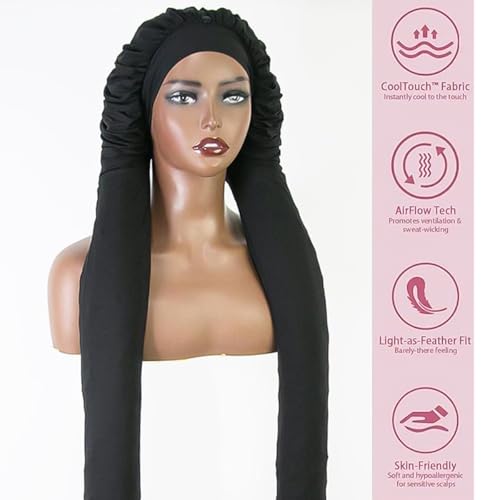 Black Satin Bonnet for Braids & Long Hair - Sleep & Hair Protection, Women's Night Cap