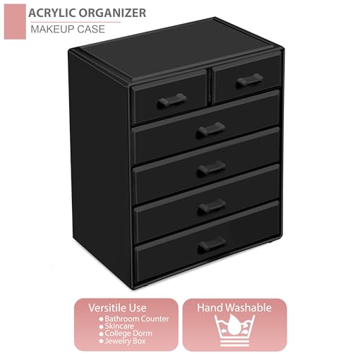 Black Acrylic Makeup Organizer with 4 Large & 2 Small Drawers - Sorbus