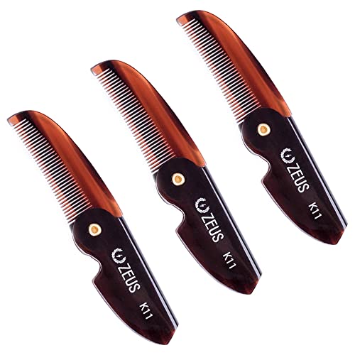 ZEUS Folding Mustache Comb 3-Pack - Traditional Pocket Grooming Tools