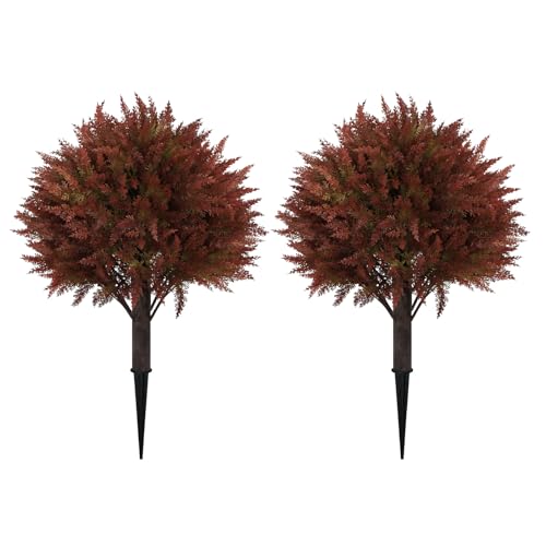 Artificial Fall Cypress Plants Set of 2 - 24 Inch Green Red Autumn Decor