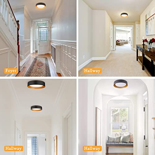 16.5-Inch Matte Black Flush Mount Ceiling Light with Gold Interior - Modern Minimalist Design