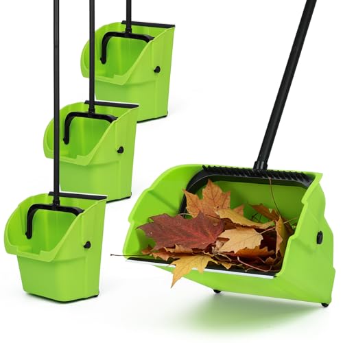 Green Jumbo Heavy Duty Commercial Debris Dustpan with Long Handle - Outdoor Leaves & Trash Scooper