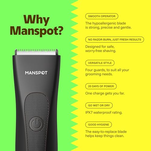 MANSPOT Black Electric Groin & Body Hair Trimmer for Men - Sensitive Skin