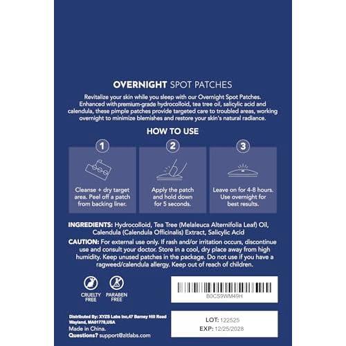 Pimple Patches for Face | Hydrocolloid Acne Patches with Tea Tree Oil & Salicylic Acid | For Zits, Blemishes, Breakouts | Medical-Grade Hydrocolloid | Overnight PM Patches | Pack of 72