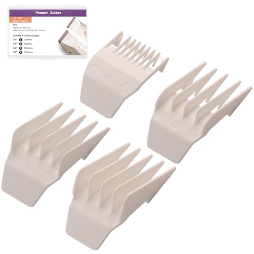 Professional Peanut Clipper Guards Set Compatible with Wahl Peanut, Clipper Guides Replacement - 1/8" to 1/2", 4 Piece Set, White Color