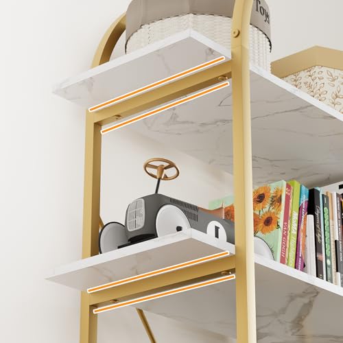 Gold 5-Tier Arched Bookshelf - Industrial Style Curved Tall Bookcase, 31.5 Inch Width