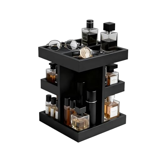 Tier Rotatable Wood Perfume Shelf for Men, Large Capacity Cologne Stand, Bathroom Storage Organizer, Desk/Nightstand Organizer - Men's Gift