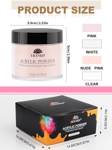 Acrylic Powder Set Nude Pink Milky White Clear 4 Colors - 4.23oz Each