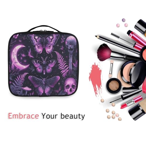 MNSRUU Travel Makeup Bag, Gothic Skull Butterfly Women Makeup Case Organizer Cosmetic Toiletry Bag for Teenage Girl with Adjustable Dividers
