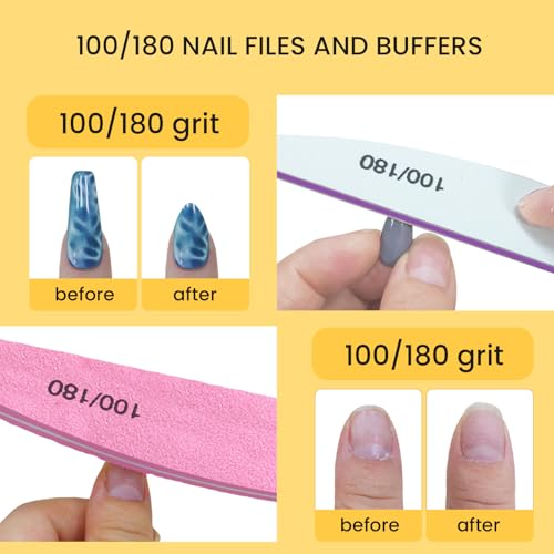 Acrylic Fake Nails Kit with File & Buffer - Press On Nail Set with 240 Tips & Tools - Variation of Press On Nail Kit With File Buffer