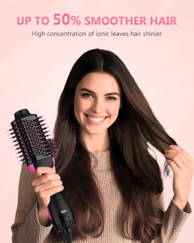 Hair Dryer Brush 1200W Hot Air Styler with Negative Ion Ceramic Titanium Barrel