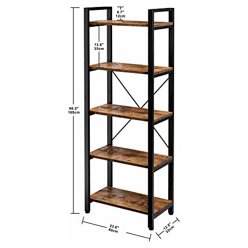 IRONCK 5-Tier Industrial Ladder Bookshelf - Vintage Brown, Heavy Duty Storage