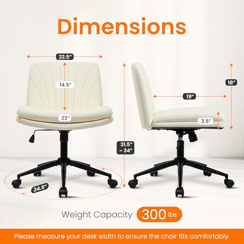 NeO Chair Ivory PU Leather Criss Cross Office Chair with Wheels & Adjustable Swivel