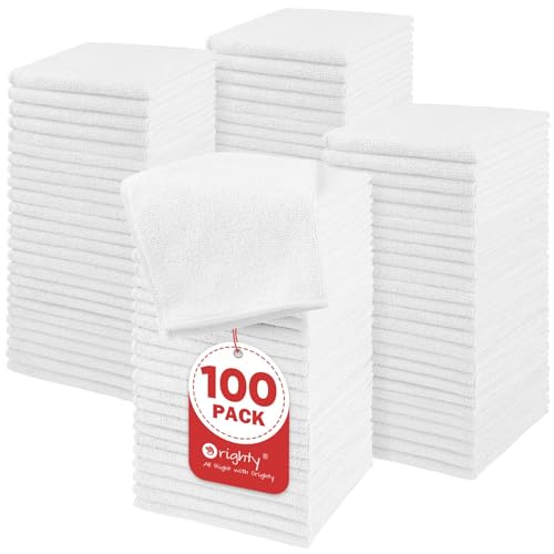 Orighty Microfiber Washcloths Bulk Towels Set 100 Pack, Highly Absorbent and Soft Feel Face Cloths, Multi-Purpose Wash Cloths & Hand Towels for Bathroom, Hotel, Spa, and Gym, 12x12 Inch, White