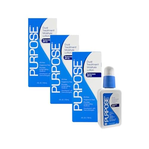 Purpose Dual Treatment Moisture Lotion with SPF 10 ? Oil-Free, Fragrance-Free Daily Moisturizer for Sensitive Skin - 4 Fluid Oz. (Pack of 3)