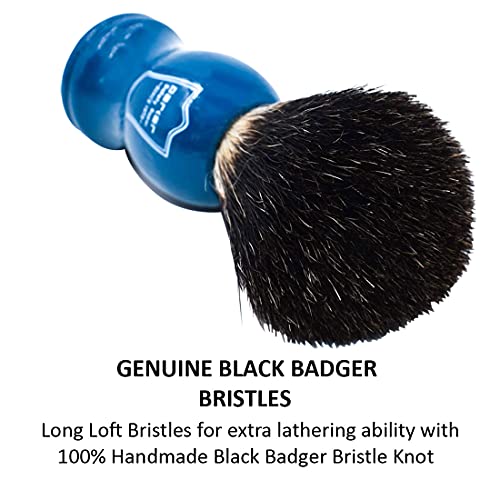 Black Badger Shaving Brush with Blue Wood Handle - Professional Quality