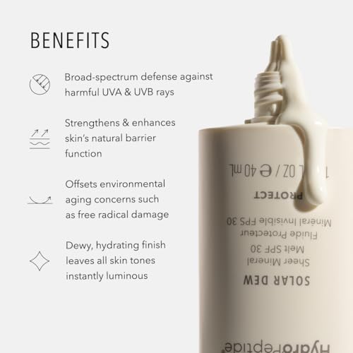 HydroPeptide Solar Dew Sheer Mineral Melt SPF30 Facial Moisturizer, Sunscreen & Primer, 1.35 Ounce