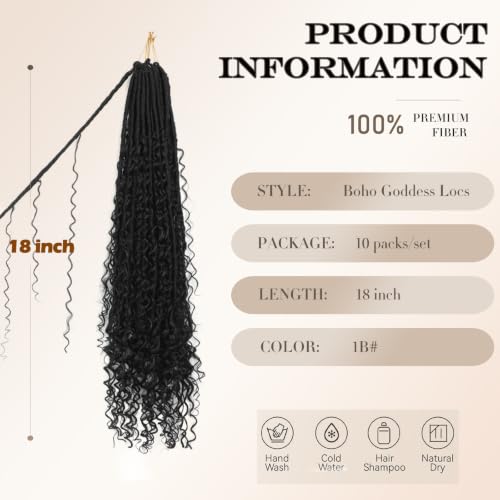 Boho Goddess Locs Crochet Hair - 9 Packs, 18 Inch, 1B# Variation of THIS listing