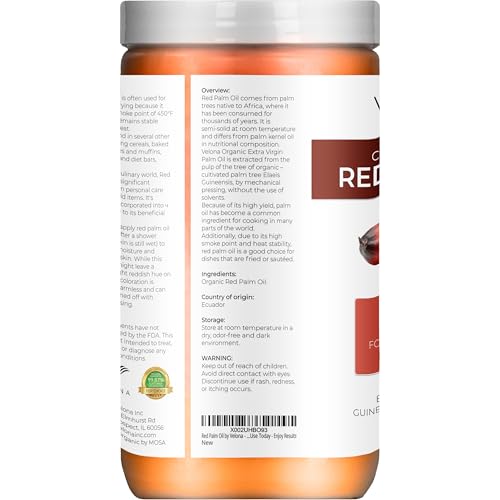velona USDA Certified Organic Red Palm Oil 32 Fl Oz | Food and Cosmetic Grade | in jar | Extra Virgin, Cold Pressed | Skin, Face, Body, Hair Care | Use Today - Enjoy Results