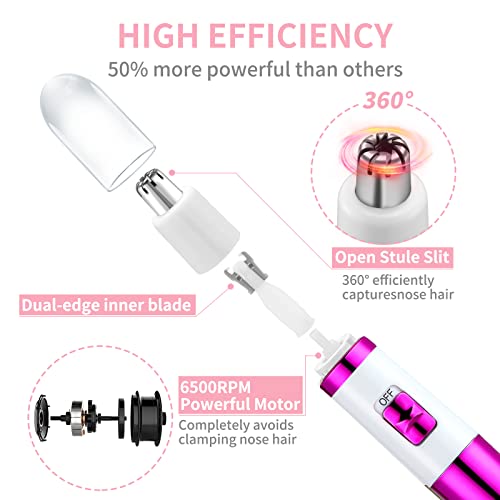 Ear and Nose Hair Trimmer for Women Nose Hair Clipper Professional Painless Noses Trimmer Ladies Eyebrow and Facial Hair Trimmer Battery-Operated, Waterproof Dual Edge Blades for Easy Cleansing