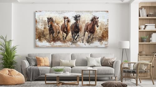 Running Brown Horses Canvas Wall Art - 48x24 Inch Animal Horse Decor - Tigeridge