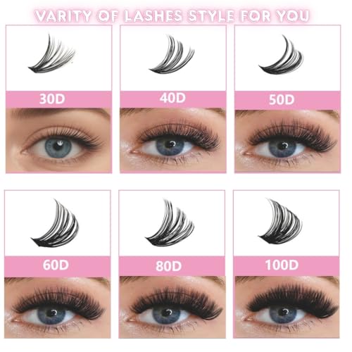 DIY Lash Extension Kit - 280pcs Lashes Clusters 0.07D 40D+50D Mix, 9-16mm D Curl Soft Wispy Lash Clusters Kit with Bond, Seal, Remover & Tweezers for Easy At-Home Application Nature Look
