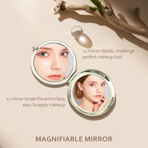 Personalised Mirror for Women, Engraved Compact Mirror with Name, Portable Makeup Mirror, Perfect for Wife, Mom, Grandma, Sister, Ideas, Travel-Friendly Cosmetic Mirror (C-Silver)