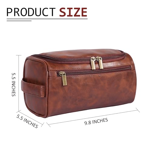 Dark Brown Toiletry Bag for Men and Women Travel Organizer Water-Resistant PU Leather