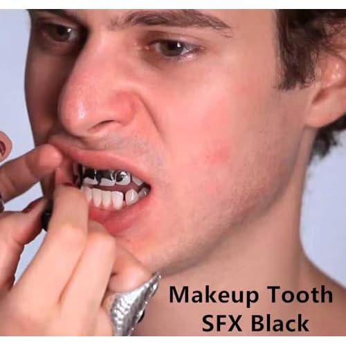 Go Ho Makeup Tooth SFX Black Paint,Temporary Black Teeth Paint,Safe,Quick Dry&Realistic,Perfect for Cosplay,Theater,Halloween Clown Skeleton Zombie Vampire Costume Makeup,5 ml