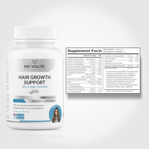 Re'Volte Hair Growth Pills DHT Blocker for Men & Women - 30 Day Collagen Support Supplement