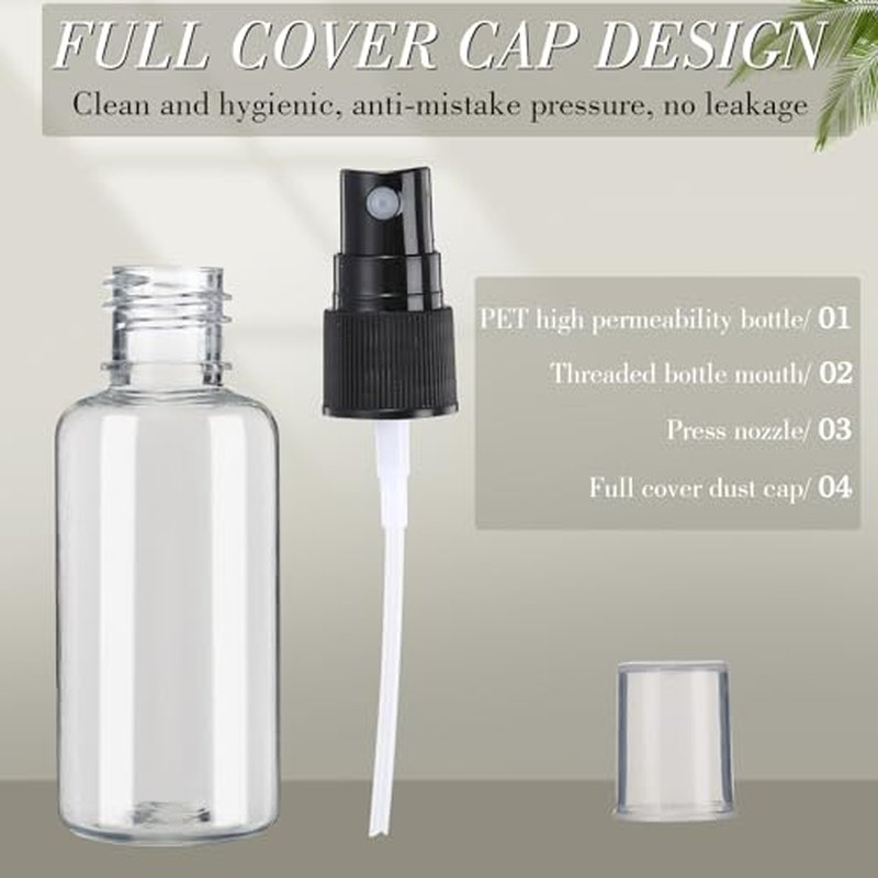 100 Pcs Mini Clear Spray Bottles 1 oz Plastic Empty Travel Bottle Fine Mist Small Spray Containers with 5 Pcs Funnels Refillable Liquid Travel Containers for Perfume Skin Toner Essential Oils