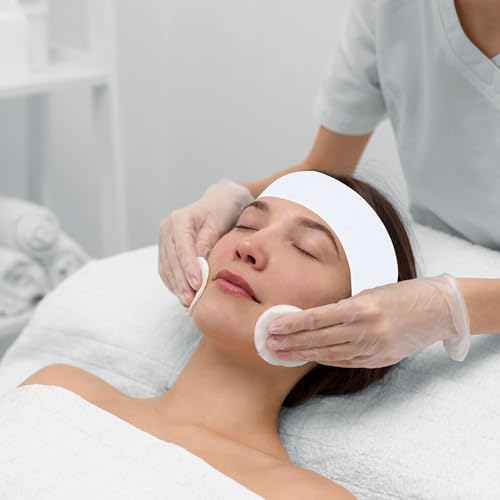Disposable Spa Facial Headbands Pack of 150 - Soft Breathable Elastic Hair Wraps with Adjustable Closure for Skincare & Makeup - One Size Fits Most