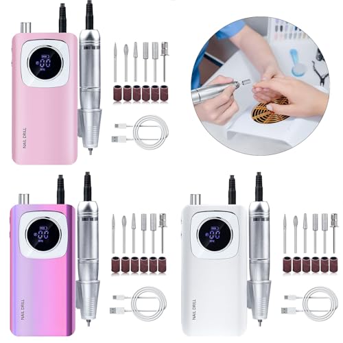 Electric Nail Drill Machine Set 45000RPM with LCD Screen for Acrylic Gels Nails - White