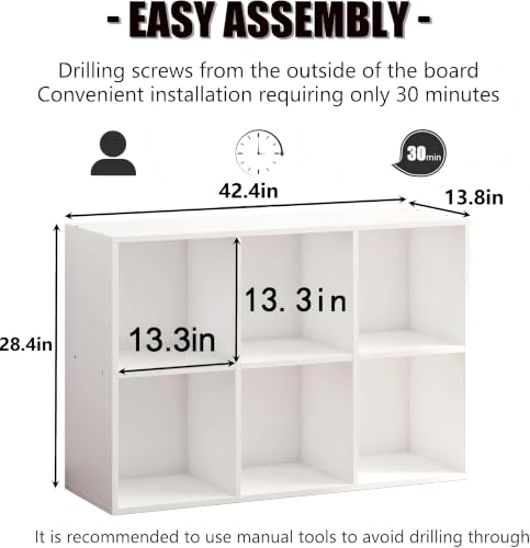 White Wooden 6 Cube Storage Organizer with Closed Back - 13in, Easy Assembly