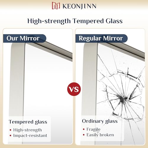 Keonjinn Brushed Nickel Bathroom Mirror 24 x 36 Inch Over Sink - Modern Rounded Frame