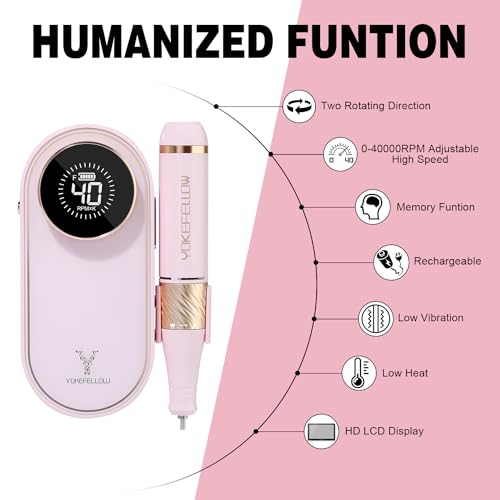 Pink Nail Drill Machine - 40000 RPM Electric Nail File for Acrylic & Gel Nails, Professional Manicure & Pedicure Tool