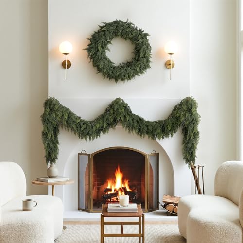 Green 6FT Cedar Garland Set - 4PCS Real Touch Christmas Decorations