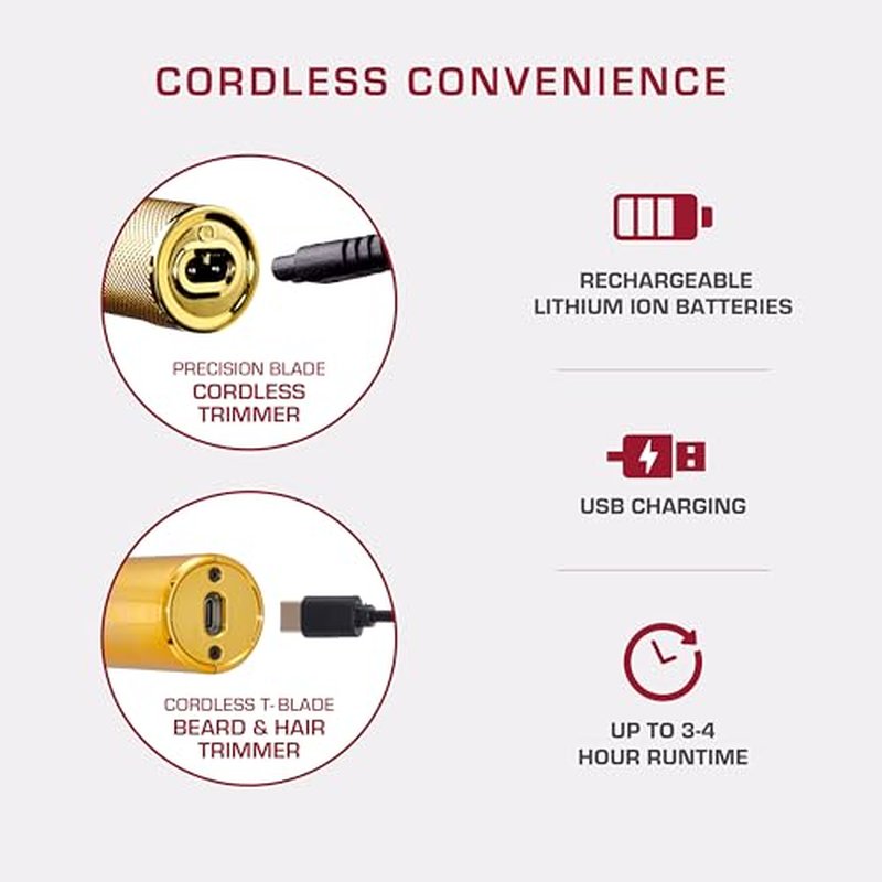 KISS Precision Blade Cordless Trimmer with Stainless Steel T-Blade, Powerful High-Torque, High-Speed Motor, 3 Blade Guard Attachments & Blade Cover, USB Cable & Long-Lasting Lithium Ion Battery