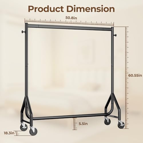 HYSEYY Heavy Duty Black Clothes Rack 48 Inch Rolling Garment Organizer