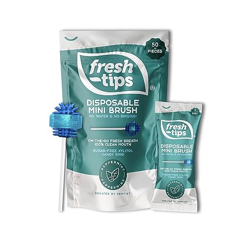 Fresh-Tips Disposable Mini Travel Toothbrushes - 50 Pack Peppermint, Individually Wrapped