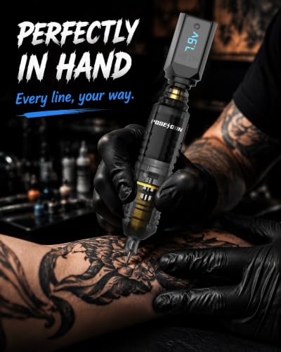Black Poseidon Wireless Tattoo Gun Kit for Beginners with 2 Batteries