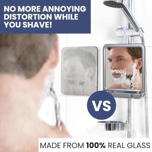 Fogless Shower Mirror with Real Glass & Adjustable Hook - 8x7 Inches Chrome