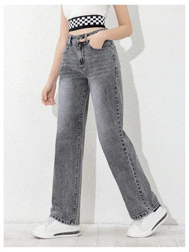 SweatyRocks High Waist Denim Flare Leg Jeans for Girls with Pockets