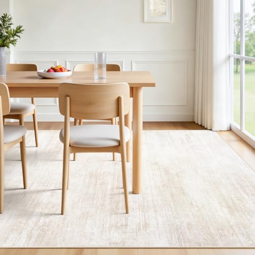 Beige Cream Washable Area Rug 8x10 Abstract Living Room Carpet - Non-Slip