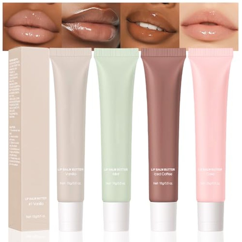 4 Pcs Summer Lip Butter Lip Balm, Ultra-Hydrating Natural Vegan Lip Balm, Sheer-Tinted Shine & Hydration Lip Care, Soothes & Softens Dry Lips Skincare, B?lsamo labial hidratante (#1+2#+3#+4#)