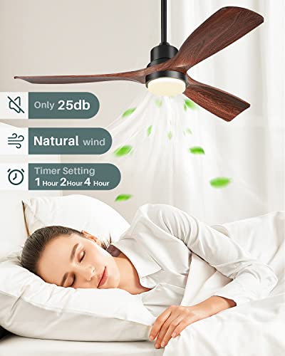 Forrovenco 52 Inch Black Walnut Ceiling Fan with Light & Remote Modern Indoor Outdoor