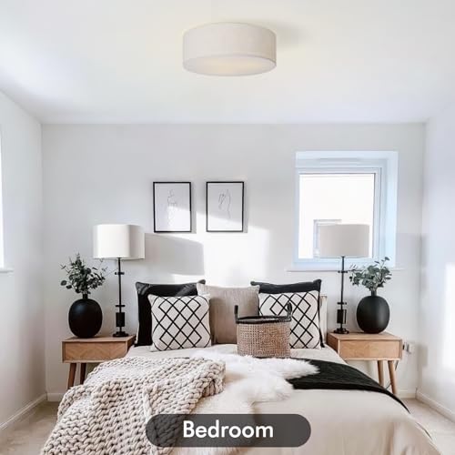 CALOKES 18-Inch Large Beige Drum Flush Mount Ceiling Light Fixture with Fabric Shade - Modern Farmhouse Ceiling Lamp for Living Room, Bedroom, Kitchen, Foyer